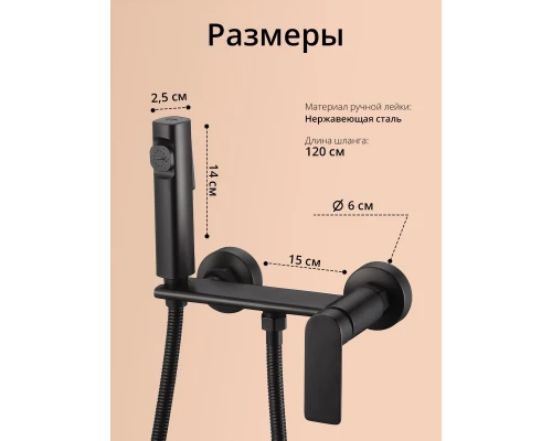 Смеситель с гигиеническим душем внешнего монтажа WaterHouse (латунь, черный матовый)