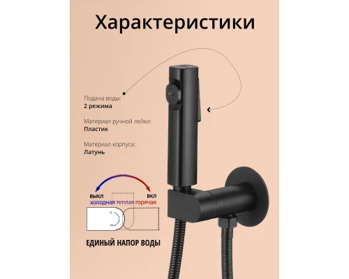 Смеситель с гигиеническим душем встраиваемый с прогрессивным картриджем WaterHouse (черный матовый)