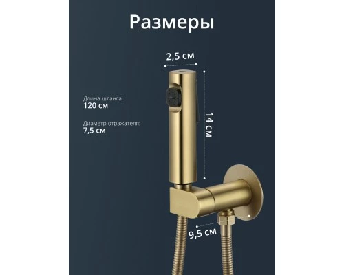 Смеситель с гигиеническим душем встраиваемый с прогрессивным картриджем WaterHouse (матовое золото)