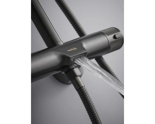 Душевая система с тропическим душем смесителем и термостатом из латуни WaterHouse (графит)