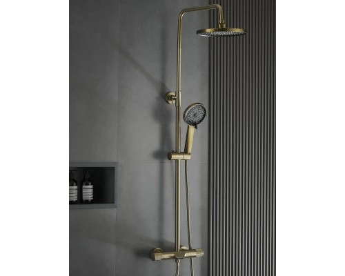 Душевая система с тропическим душем смесителем и термостатом из латуни WaterHouse (матовое золото)