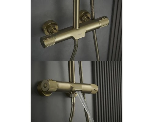 Душевая система с тропическим душем смесителем и термостатом из латуни WaterHouse (матовое золото)