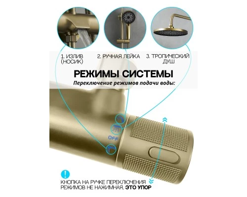 Душевая система с тропическим душем смесителем и термостатом из латуни WaterHouse (матовое золото)