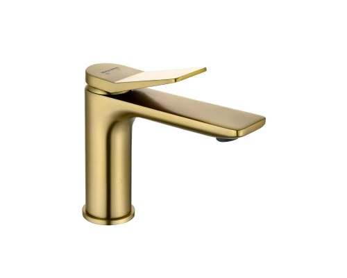 Смеситель для раковины в ванную низкий из латуни WaterHouse (матовое золото)