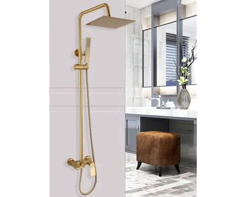 Душевая система с тропическим душем и стойкой из латуни WaterHouse (золото матовое)