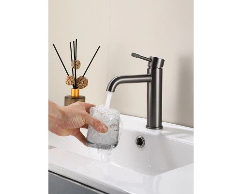 Смеситель для раковины в ванную низкий из латуни WaterHouse (графит)