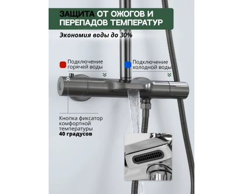 Душевая система с тропическим душем и термостатом из латуни BesserKraft (графит)