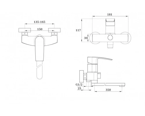 Смеситель для ванны и душа из латуни с лейкой и шлангом GZ02041 цвет хром от бренда Ganzer