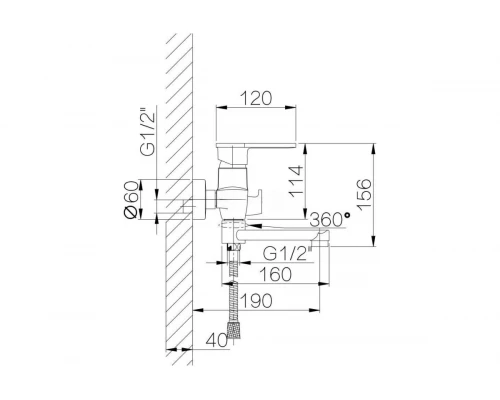 Смеситель для ванны и душа из латуни с лейкой и шлангом GZ04031 цвет хром от бренда Ganzer