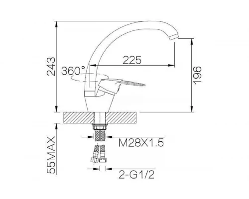 08023-1В Смеситель однорычажный для кухни "GANZER"  (10/1шт)