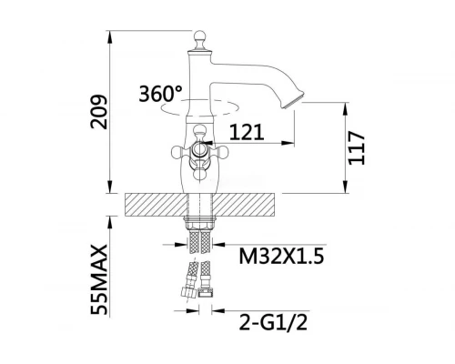 09013  Смеситель двухвент для умывальника  "GANZER  (10/1шт)