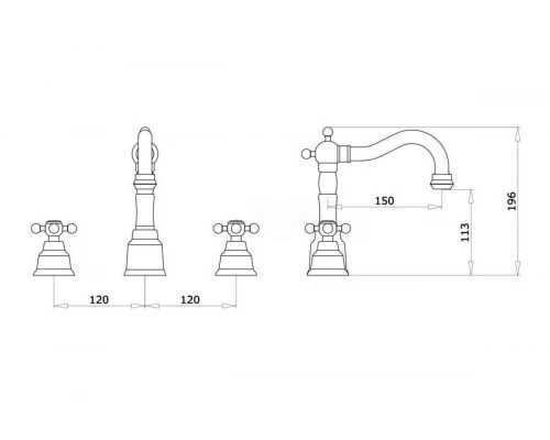 09014-D Смеситель на борт раковины (3-отв) GANZER (10/1шт)