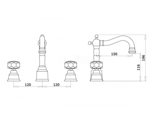 09015-D Смеситель на борт рак. (3-отв) GANZER  (10/1шт)