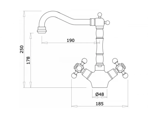 09022-D Смеситель 2-ух руч. для кухни БРОНЗ GANZER  (10/1шт)