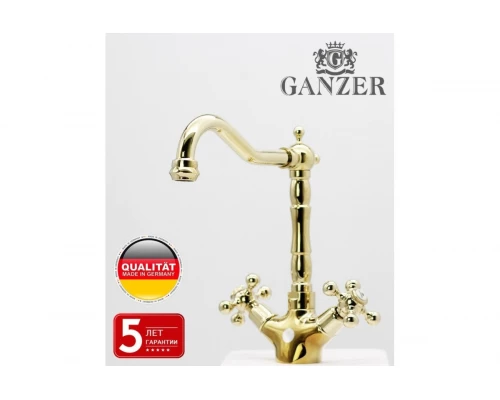 Смеситель для кухни из латуни с двумя ручками GZ09022-Е цветом золото от бренда Ganzer
