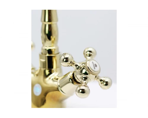 Смеситель для кухни из латуни с двумя ручками GZ09022-Е цветом золото от бренда Ganzer