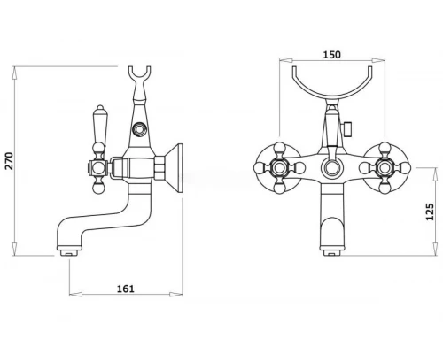 09032-Е Смесител 2-ух руч. для ванны ЗОЛОТО GANZER  (6/1шт)