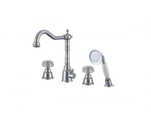 Смеситель на борт ванны с лейкой и шлангом Ganzer GZ09034 хром, врезной на 4 отверстия, из латуни