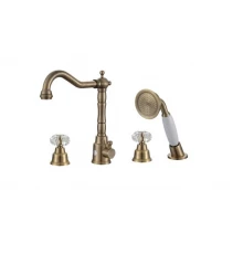 Смеситель на борт ванны с лейкой и шлангом Ganzer GZ09034-D бронза, врезной на 4 отверстия, из латуни