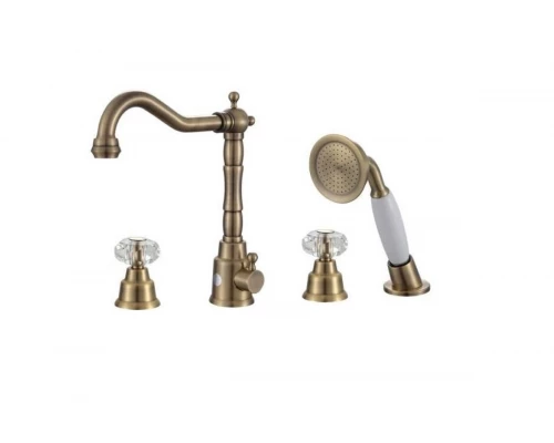 Смеситель на борт ванны с лейкой и шлангом Ganzer GZ09034-D бронза, врезной на 4 отверстия, из латуни