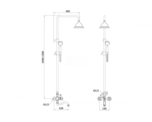Душевая система с тропическим душем, двухвентильный Ganzer GZ09062-D бронза