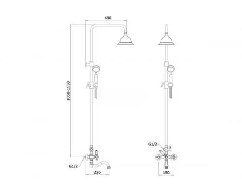 Двухвентильная душевая система с тропическим душем из латуни Ganzer GZ09063-Е золото