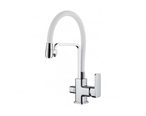 Смеситель для кухни из латуни с гибким изливом под фильтр Ganze GZ12026-F белый