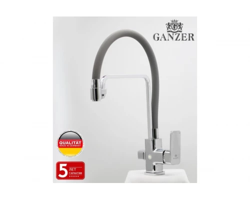 Смеситель для кухни из латуни с гибким изливом под фильтр GZ12026-H цвет серый/хром от бренда Ganzer
