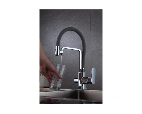 Смеситель для кухни из латуни с гибким изливом под фильтр GZ12026-H цвет серый/хром от бренда Ganzer