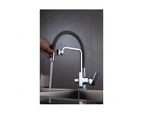 Смеситель для кухни из латуни с гибким изливом под фильтр GZ12026-H цвет серый/хром от бренда Ganzer