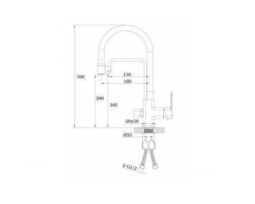 Смеситель для кухни из латуни с гибким изливом под фильтр GZ12026-H цвет серый/хром от бренда Ganzer