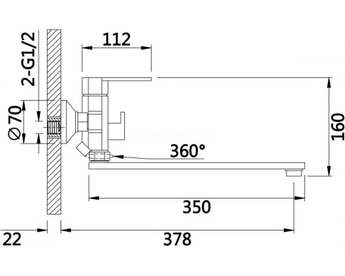 Cмеситель для ванны и душа из латуни с лейкой и шлангом GANZER  GZ12041 Хром