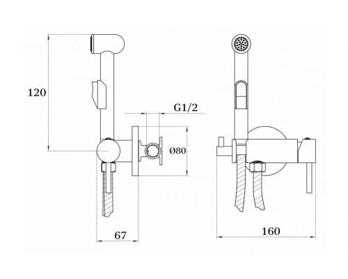 Смеситель для биде с гигиенической лейкой и шлангом из латуни Ganzer GZ12402 хром