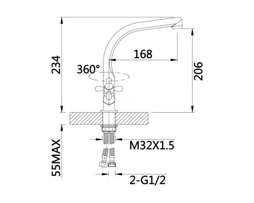 13011 Смеситель двухвентельный для кухни "GANZER"  (10/1шт)
