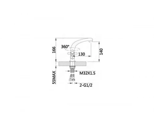Смеситель для кухни двух вентильный из латуни GZ13021 цветом хром от бренда Ganzer