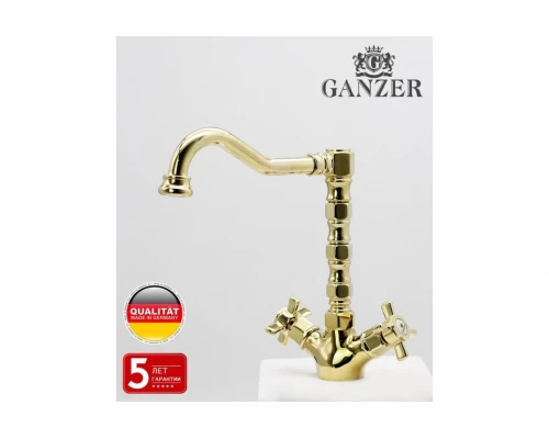 Cмеситель для кухни из латуни с поворотным изливом в стиле ретро Ganzer GZ15022-E цветом золото