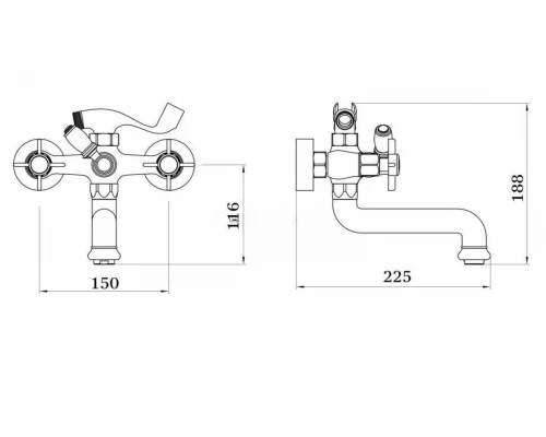 15031 Смеситель двухвент для ванны короткий  GANZER (6/1шт)