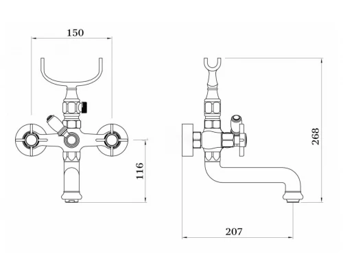 15032 Смеситель 2-ух руч. для ванны корот. "GANZER"  (6/1шт)