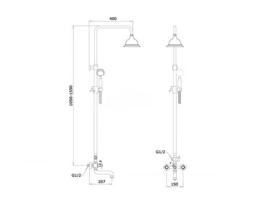 Душевая система с тропическим душем из латуни, двухвентильный Ganzer GZ15061 хром