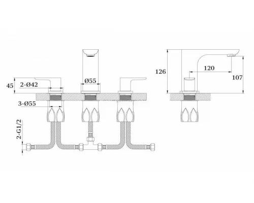 21015 Смеситель на борт раковины (3-отв) GANZER  (10/1шт)