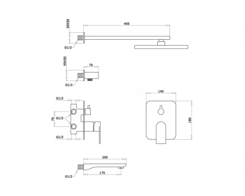 Душевая система скрытого монтажа из латуни с тропическим душем GZ-21065-F цвет белый/хром от бренда Ganzer