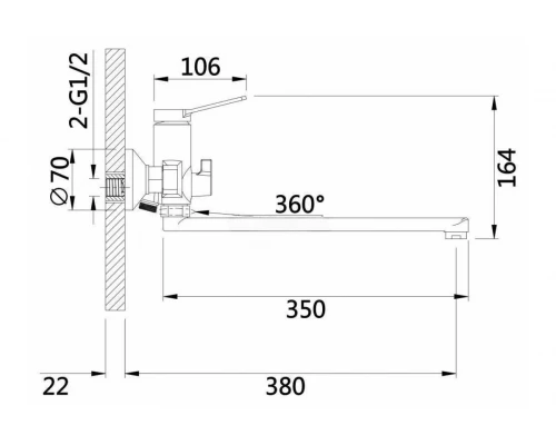 Смеситель для ванны и душа с лейкой и шлангом GZ22032-C от бренда Ganzer цвет черный/хром