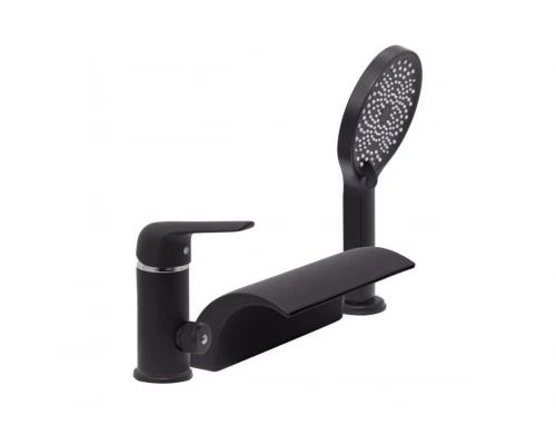 Смеситель на борт ванны из латуни с лейкой и шлангом Ganzer GZ24033-C черный