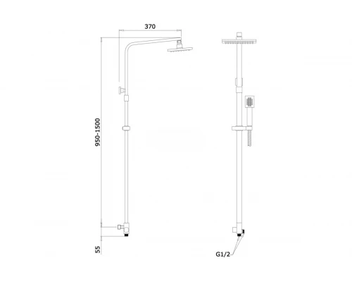 Душевая стойка с тропическим душем из латуни с лейкой и шлангом Ganzer GZ2507