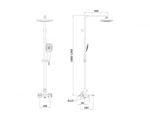 Душевая система с тропическим душем Ganzer GZ26061-F белый/хром