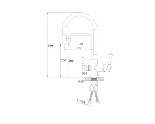 Cмеситель для кухни под фильтр GANZER GZ77025-F белый