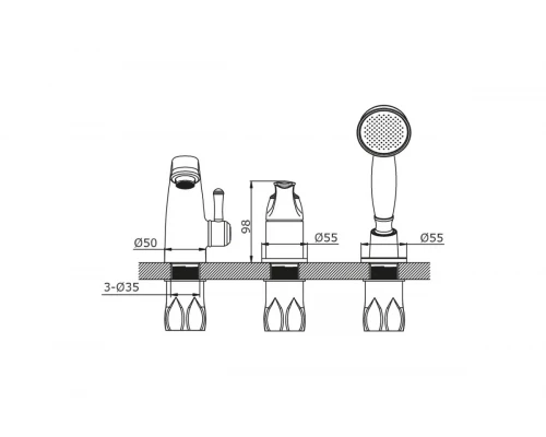 Смеситель на борт ванны с лейкой и шлангом Ganzer GZ77033-E золото