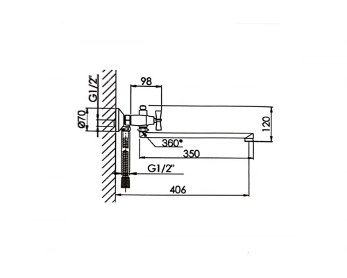Смеситель для ванны и душа из латуни с лейкой и шлангом Hansen H22013 хром