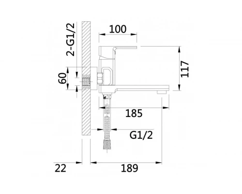 Смеситель для ванны и душа из латуни с лейкой и шлангом HANSEN H30010 хром