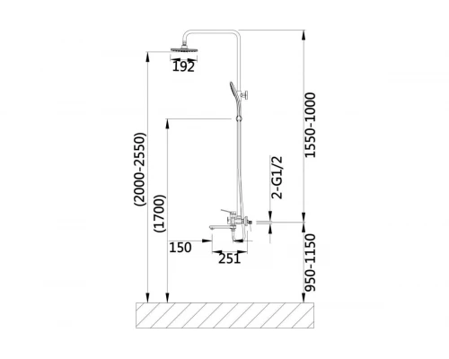 Душевая система из латуни с тропическим душем лейкой и шлангом Hansen H33032 хром